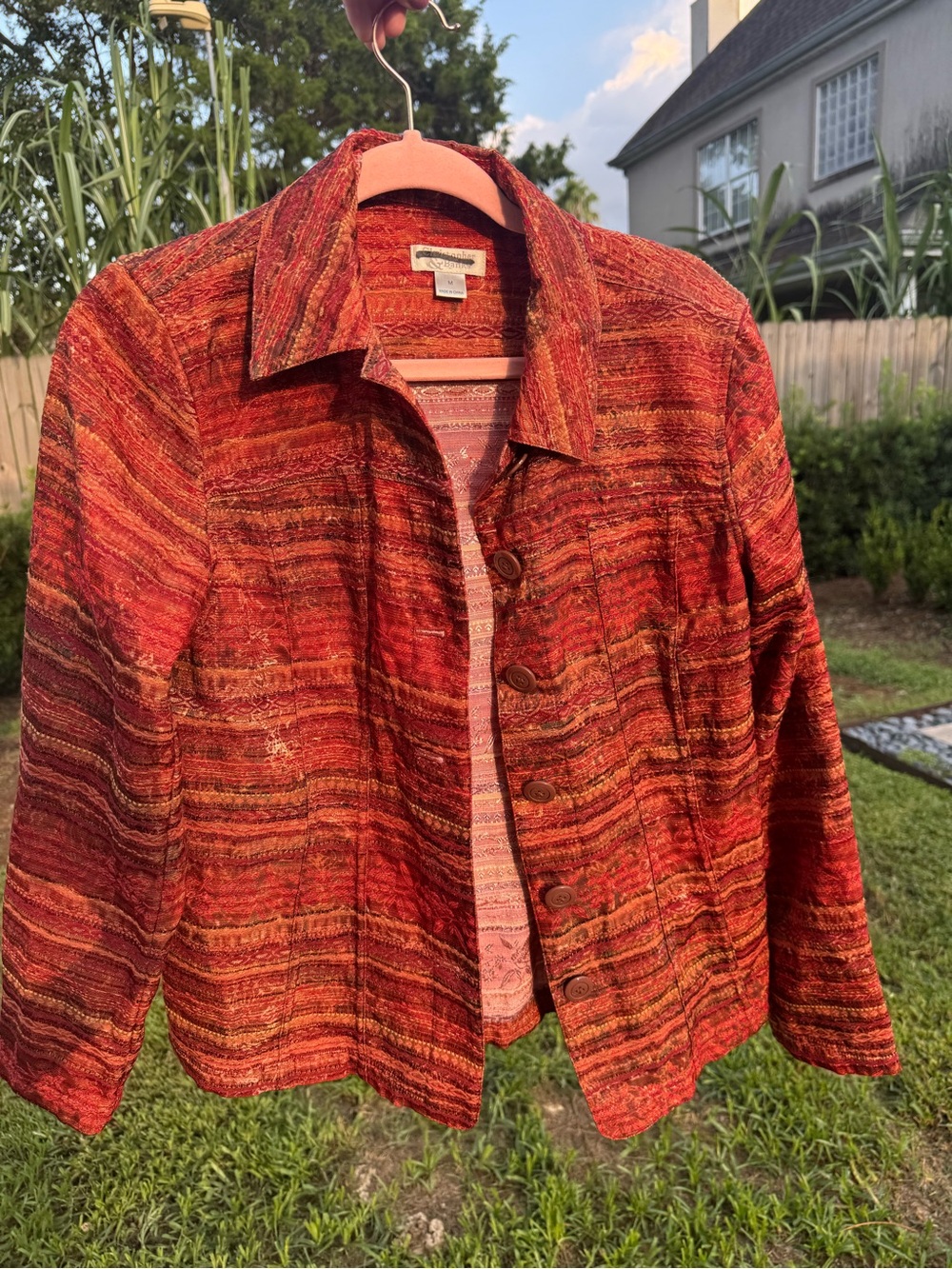 Christopher & Banks Red Multitone Textured Button Jacket